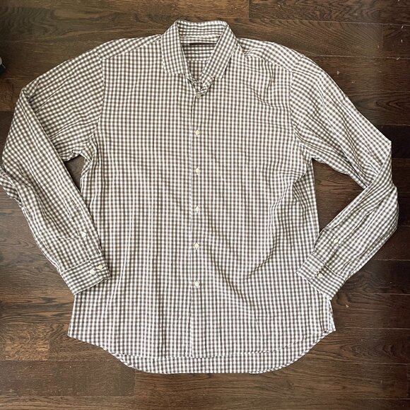 Etro Men's 100% Cotton Brown White Checkered Plaid Shirt-Sz.43 (XL) - Picture 1 of 10